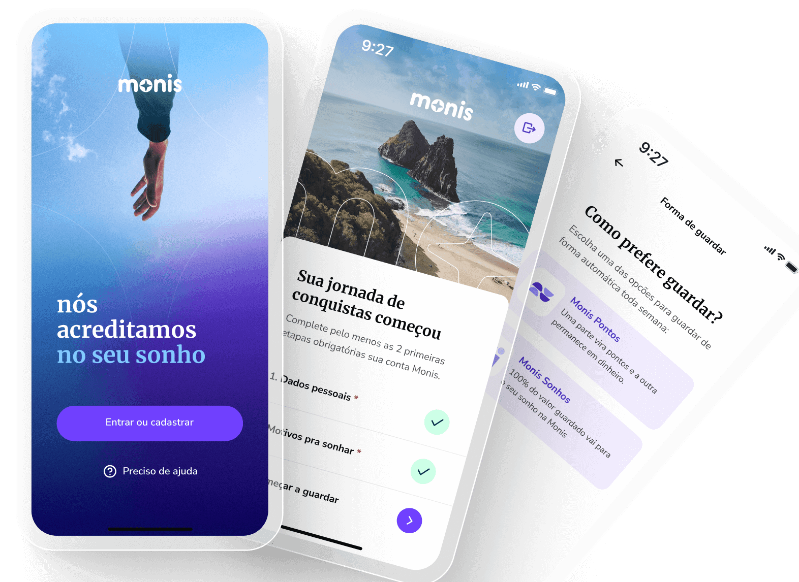 Telas do Monis app