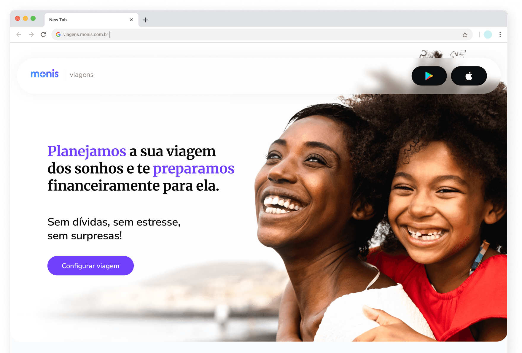 Landing page Monis Viagens no desktop